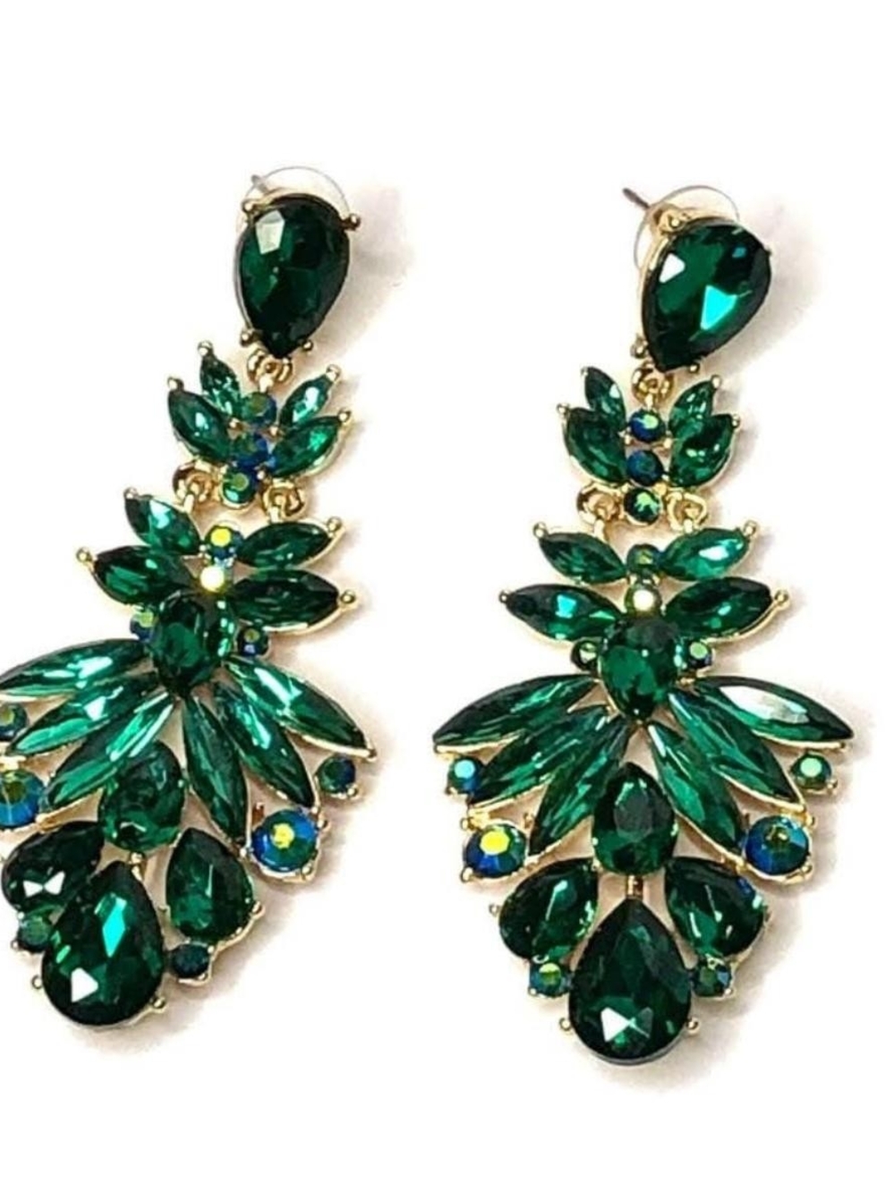 Emerald Green Crystal Drop Statement Earrings - Women Jewelry